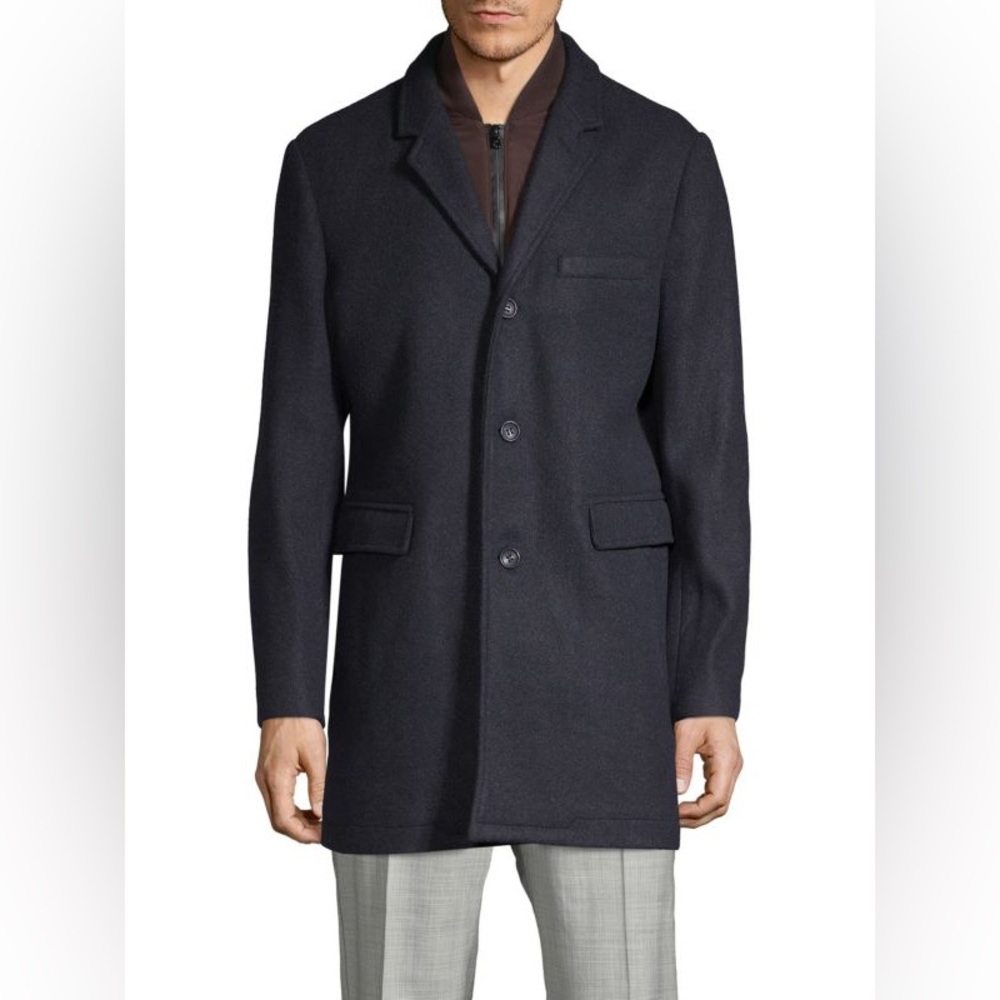 NWT Michael Kors Wool Blend Classic Heathered Coat Navy Size XL